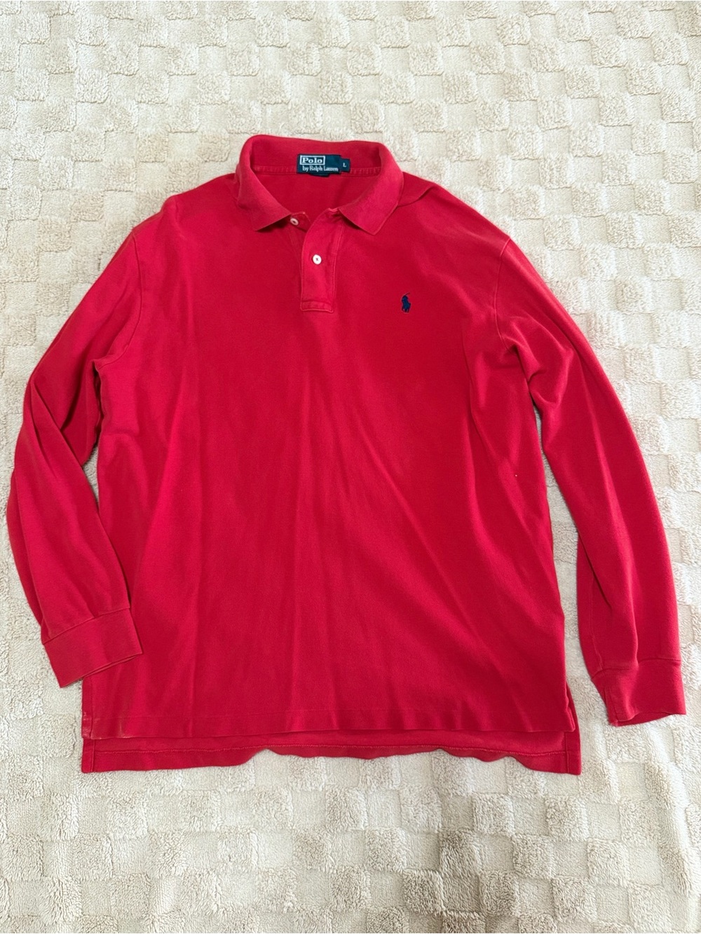 Polo Ralph Lauren Men’s Large Red Long Sleeve Polo Shirt Navy Pony